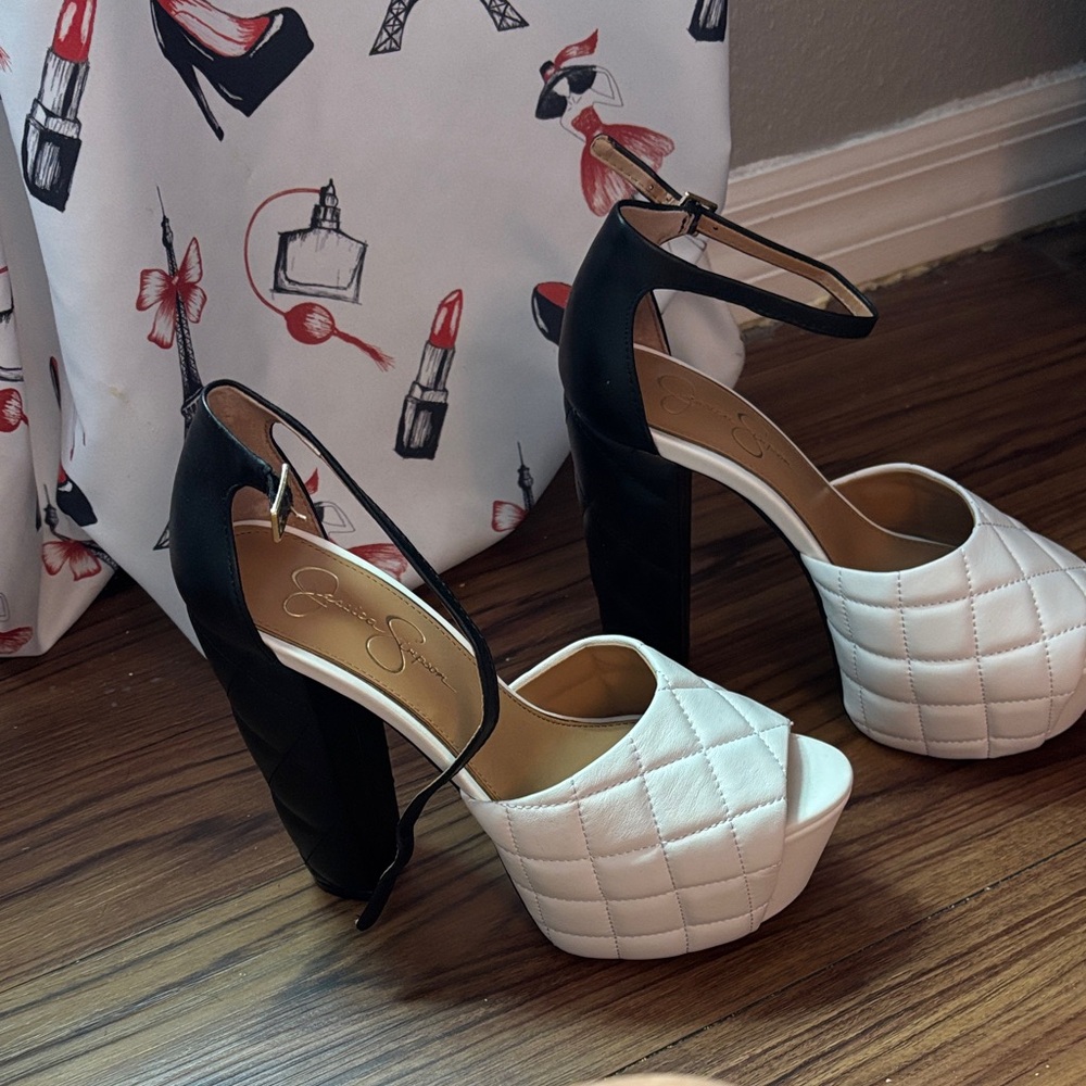 Jessica Simpson Quilted Black and White Heels
